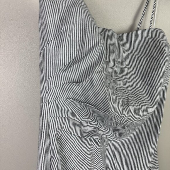 Vince Striped Cotton Linen Midi Dress Size 4 Gray White Summer Casual - Picture 4 of 9